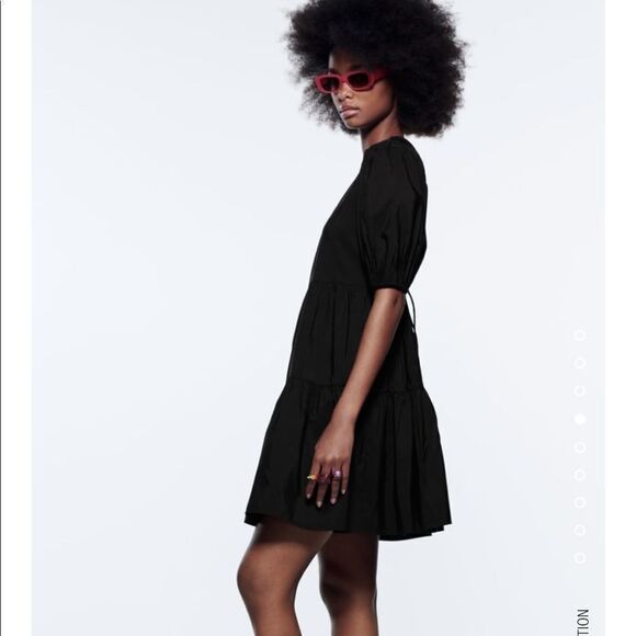 Zara black puff sleeve tiered poplin dress - Picture 4 of 6